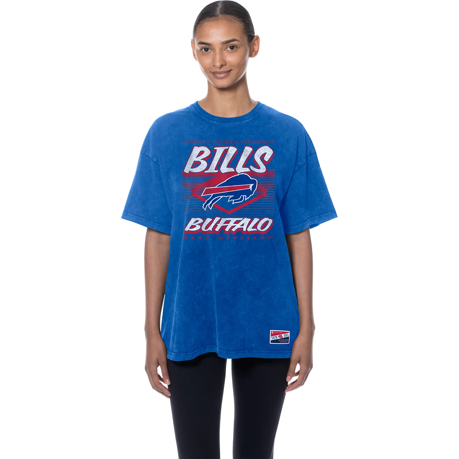 Ladies Buffalo Bills Blue Mineral Wash Primary Logo T-Shirt