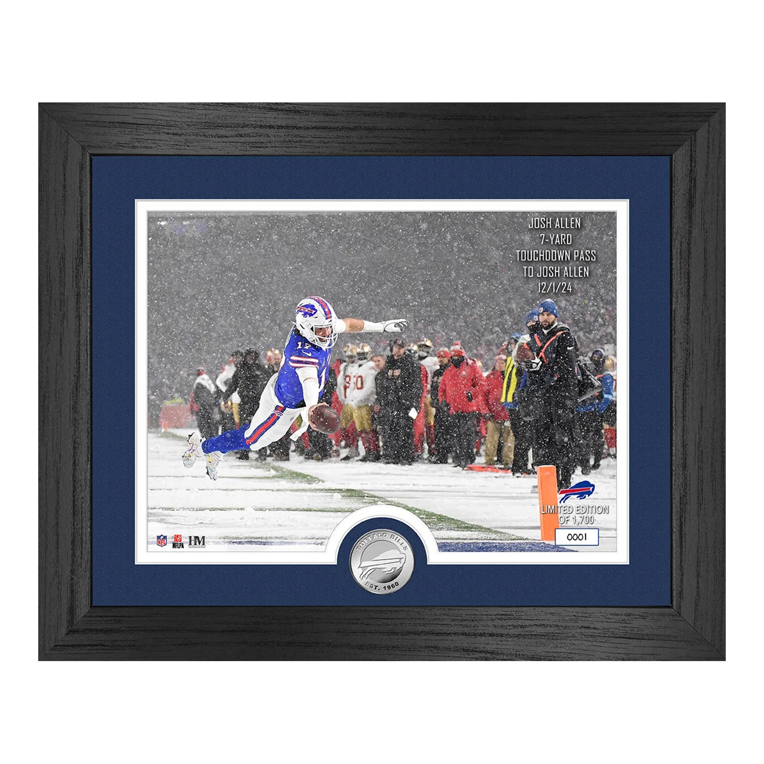 Highland Mint Josh Allen Snow Game TD Silver Coin Photo Mint