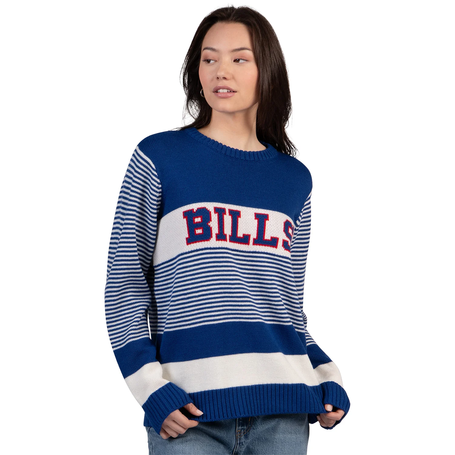 Ladies Buffalo Bills Starter Stripe Crewneck Sweater