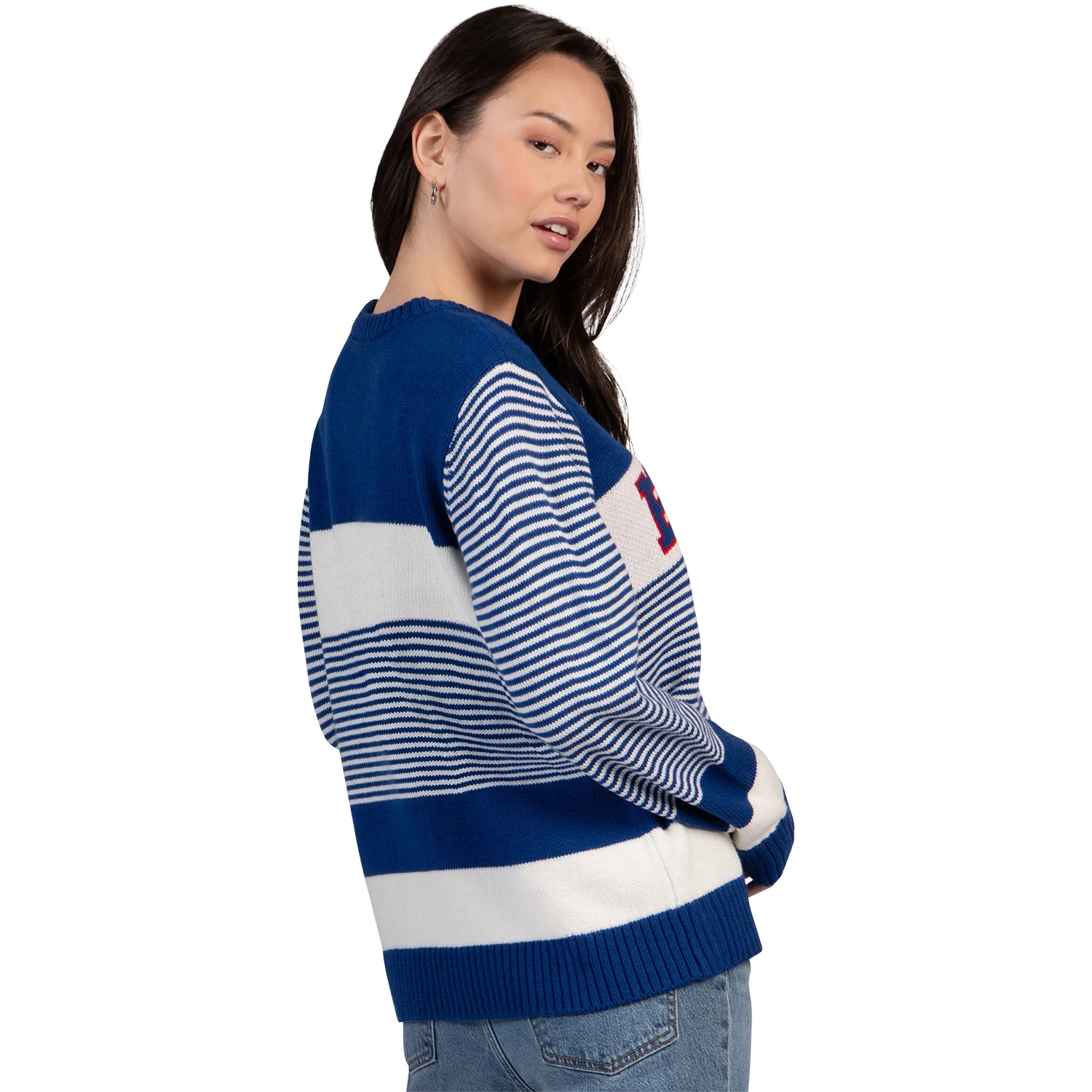 Ladies Buffalo Bills Starter Stripe Crewneck Sweater