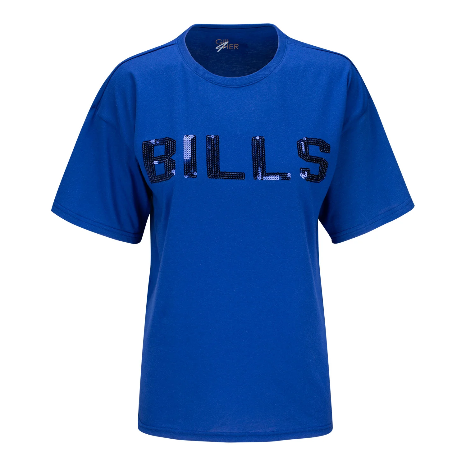 Women's Bills GIII Training Field Oversized Sequin T-Shirt