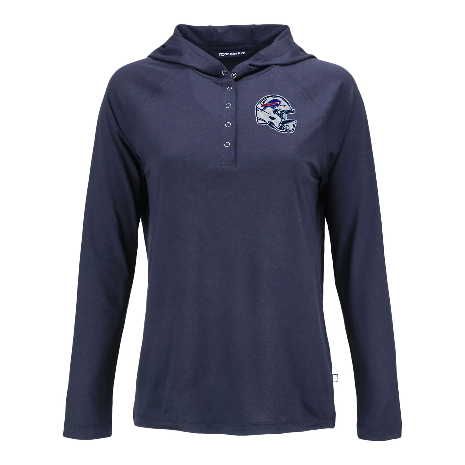 Ladies Buffalo Bills NFL Helmet Cutter & Buck Coastline Epic Comfort Eco Recycled Hooded Shirt