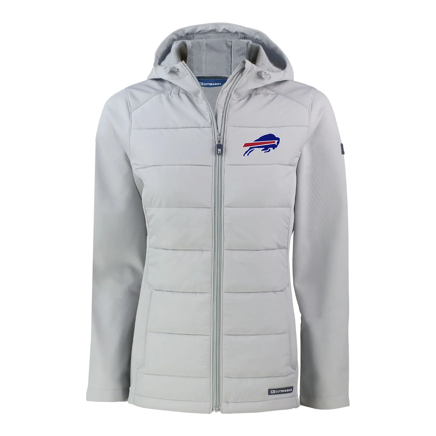 Ladies Buffalo Bills Cutter & Buck Evoke Hybrid Eco Softshell Recycled Full Zip Hooded Jacket