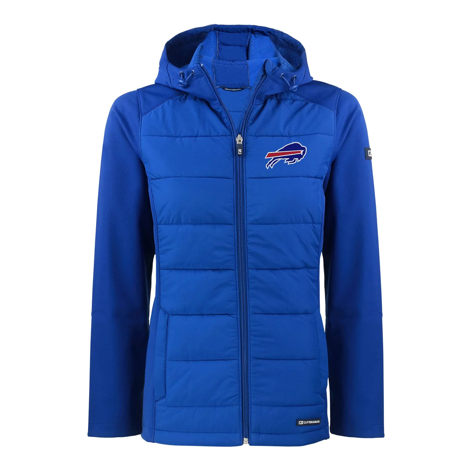 Ladies Buffalo Bills Cutter & Buck Evoke Hybrid Eco Softshell Recycled Full-Zip Hooded Jacket